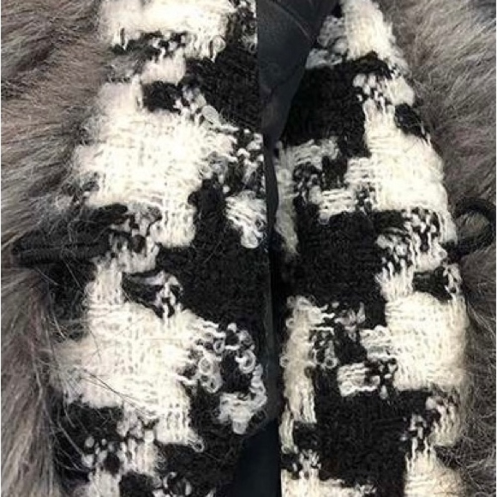 Luxury Quilted Houndstooth Fur-Trim Wrap Coat | Statement Winter Jacket - Picture 3 of 4